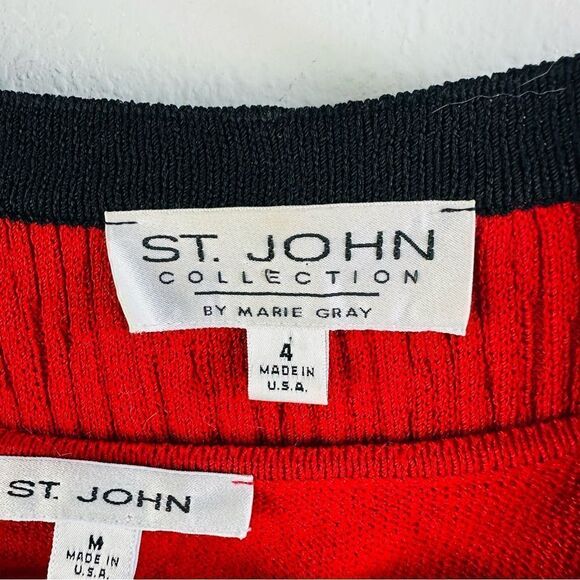 St. John Santana Knit Red Black 3 Piece Pants Sweater Tank Set - Picture 2 of 7
